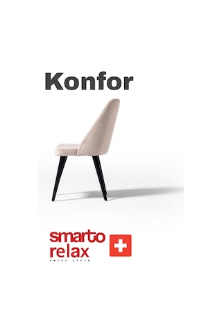 Smarto Relax Konfor 2'li Yemek Masası Sandalye Seti - Siyah Metal Ayaklı, Krem Kumaş Bej & Beyaz