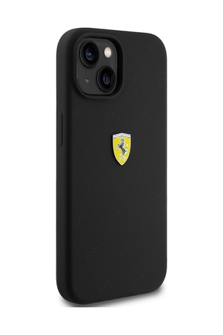 İphone Uyumlu 15 Kılıf Ferrari Lisanslı Metal Logolu Sf Yazılı Kapak Siyah