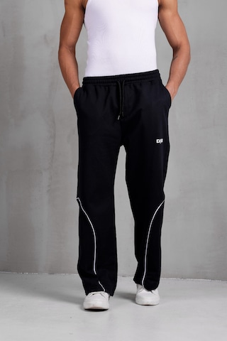 Dark Moda Erkek Oval Şeritli Baskılı Yazlık Baggy Eşofman Siyah