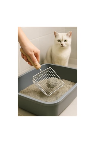 Ahşap Saplı Metal Kedi Kumu Küreği, Dayanıklı Ve Ergonomik Tasarım