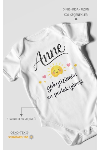 Morivokids Anne, Gökyüzümün En Parlak Güneşi Kısa Kollu Bebek Body Beyaz