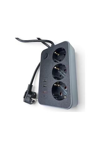 Forline 3 Soketli Type-c + 2 Usb Girişli 2metre Kablolu Akım Korumalı Grup Priz 2 M