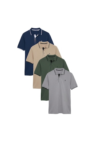 Buratti Pamuklu Slim Fit Şerit Detaylı Düğmeli Polo Yaka 4'Lü Paket Erkek T Shirt 5902118S4 Haki-Indigo-Taş-Vizon