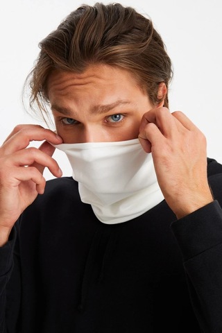 Erkek 4 Fonksiyonlu Koruyucu Pamuklu, Esnek, Terletmez, Bandana, Boyunluk, Maske - Tek Ebat / Beyaz Beyaz