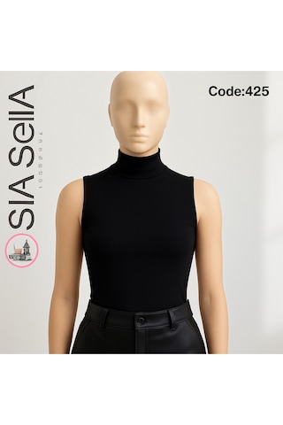 Belpa Sıla Sella Siyah Kadın Boğazlı Atlet Siyah