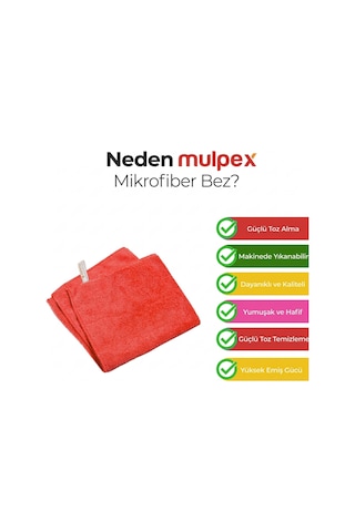 Mulpex Mikrofiber Genel Temizlik Bezi Kırmızı 40x40 Cm. - 20 Adet