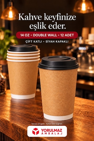 Double Wall Kapaklı Karton Bardak 14 Oz 12 Adet Çift Katmanlı Büyük Boy Sıcak İçecek Bardak Renkli