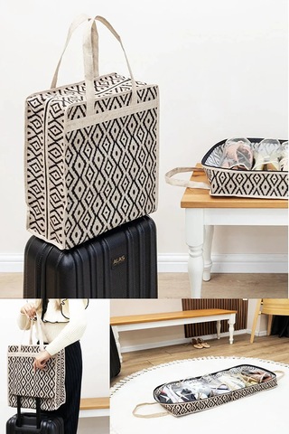 2'li Çok Amaçlı Çanta Ayakkabı Kıyafet Ve Makyaj Çantası Bej