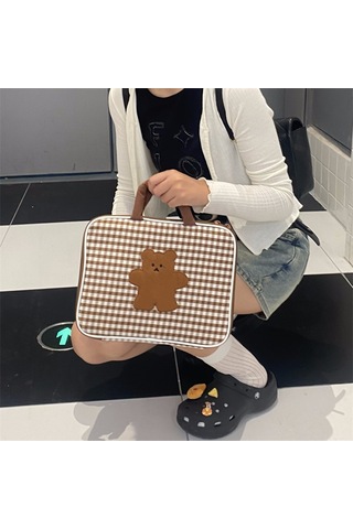 14 İnç Dizüstü Bilgisayar Çantası Gztk-7733 Karikatür Nakış Tarzı Çanta Kahverengi