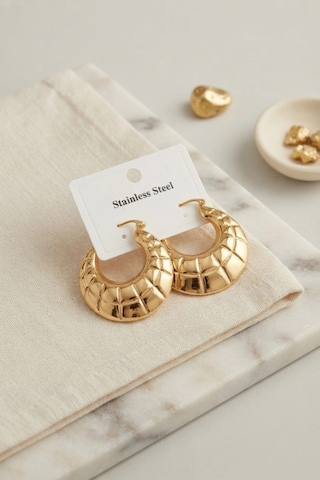Mey İthalat 316l Çelik Gold Renk Bohem Halka Model Küpe Altın