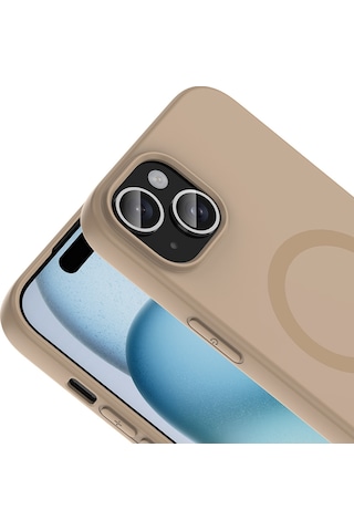 Apple iPhone Uyumlu 15 Kılıf M-safe Şarj Özellikli Silikon Kapak Aris Krem