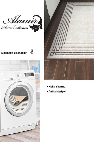 Dekoreko Kaymaz Taban Djt Mutfak Halısı Yıldız Deri Modern M5142 Bej