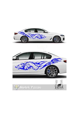 90x21cm-Kurt Alevli Yan Kapı Araba Sticker. Alevli Kurt Oto Arka