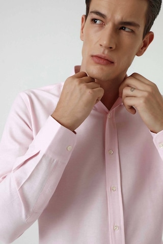 D'S Damat Ds Damat Slim Fit Pembe Armürlü Düğmeli Yaka Pamuklu Gömlek 5HC02ORT07265 Pembe