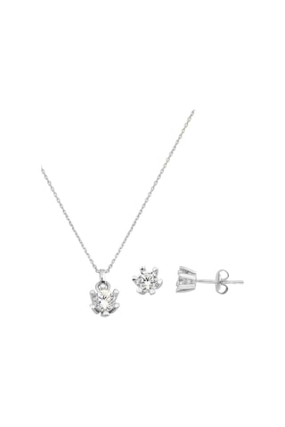 Bilezikci 14 Ayar Altı Tırnaklı Tektaş Kolye Küpeli Set