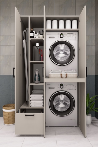 Mdf Çamaşır Makinesi Ve Kurutma Makinesi Dolabı Ütü Masalı Kapaklı Kumbeji Kumtaşı