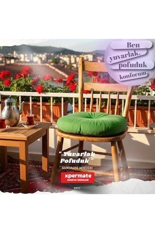 Pofuduk Yuvarlak Sandalye Minderi Mutfak, Balkon, Bahçe Dekoratif Oturma Minderi Yumuşak Dolgu Yeşil
