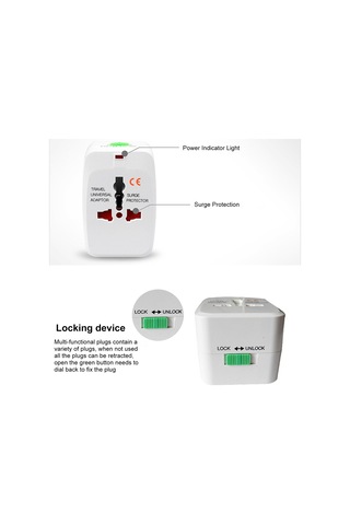 Hombey Evrensel Şarj Adaptörü, 4 Uluslararası Standart, 2 Usb, 2500w, Ateş Engelleme Pc/abs Plastik, Beyaz