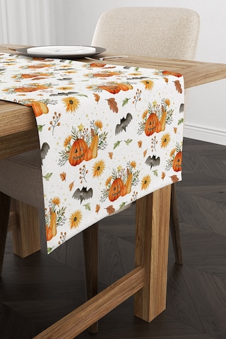 Turuncu Halloween Balkabağı Desenli Dijital Baskılı Runner Cgh750