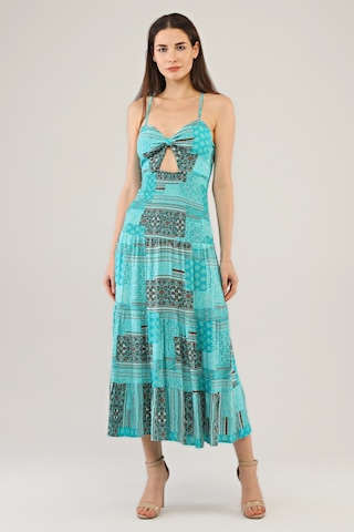 Avver Kadın Gipeli Lastikli Omuz Askılıklı Elbise-Mavi