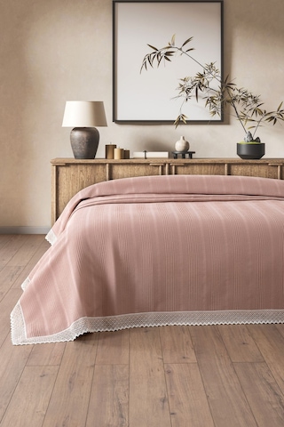 Tek Kişilik Kopanaki Dantelli Waffle Pike-160x230 Cm Gulkurusu Gül Kurusu