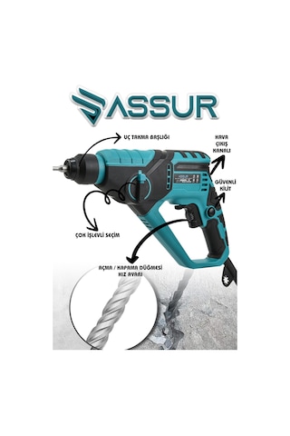 Assur ASR507 250W Darbeli Kırıcı Delici Hilti Mavi