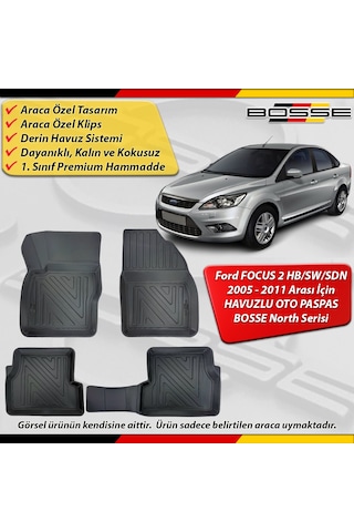Ford Focus 2 Paspas Araca Özel Sedan / Hb 2005-2011 Derin Havuzlu Paspas Bosse North Serisi