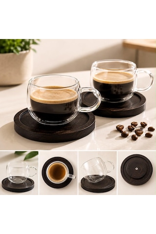 2 Li Good Morning Kahve Fincanı- Kahve Altlığı Şeffaf