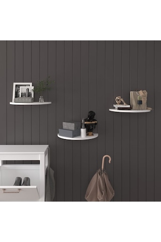 Doğal Modern Organizer Düzenleyici 3'lü Oval Dekoratif Kitaplık Banyo Mutfak Duvar Rafı Beyaz