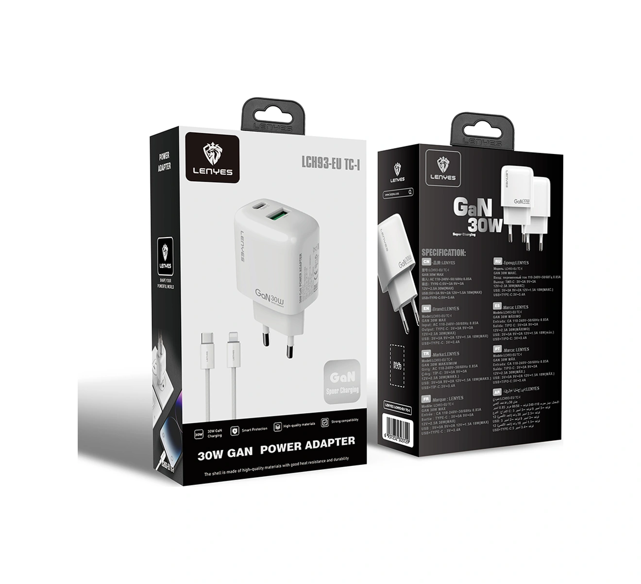 Lenyes Lch93-tc-l Type-c To Lightning Gan Teknolojili Pd Ve Usb Hızlı Şarjlı Şarj Seti 30w Beyaz