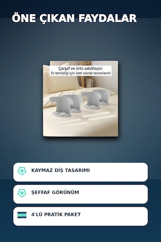4'lü Şeffaf Çarşaf Ve Yorgan Sabitleyici Kaymaz Dişli Tasarım, Ev Temizliği İçin Pratik Çözüm .