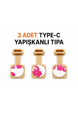 Krem Renk Type-c Toz Önleyici Tıpa Kaliteli Yapışkanlı Port Koruyucu Esnek 3 Adet