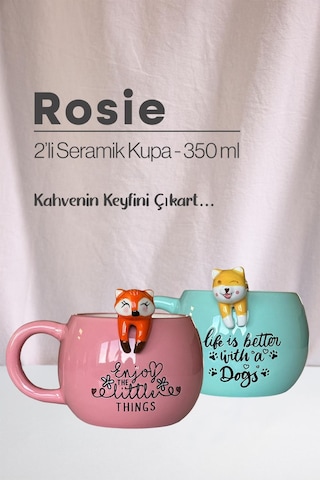 Tilki Ve Köpek Figürlü Seramik Kupa 350 Ml Beyaz