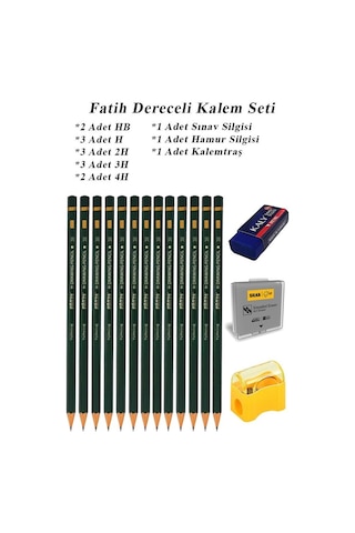 Resim Kalemi Fatih Dereceli Kalem Seti Karakalem Seti Hb H 2h 3h 4h 16'lı Set Sınav Silgisi Ve Hamur Silgi Kalemtraş