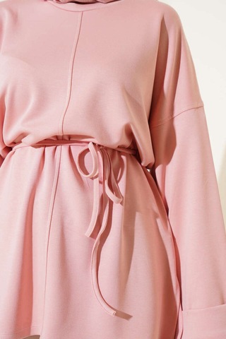 Unika Boutique Modal Kumaş Kuşaklı Tesettür Tunik Pembe