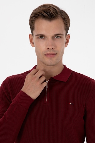 U.S. Polo Assn. Erkek Regular Fit Fermuarlı Bordo Basic Kazak 50313685-VR014