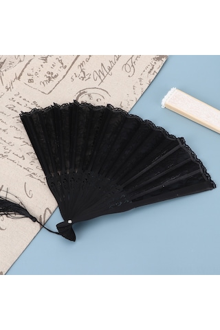 Shineyee Kadınlar İçin Bambu Saplı Siyah Dokuma Fantezi, Serinletici, Dekoratif, Ev Ofis Tören Dans Props, Taşınabilir Katlanabilir Plevne