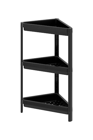 Ahir Ticaret Üçgen Raf Ünitesi 3 Katlı Siyah Köşe Banyo Rafı Siyah