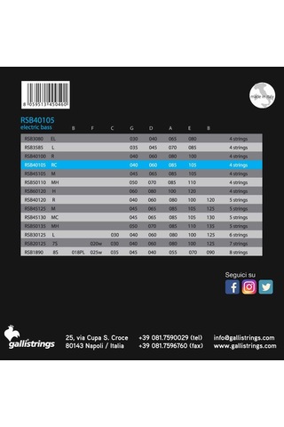 Galli Rsb40105 Model 040-105 Numara Nikel Bas Gitar Tel Seti