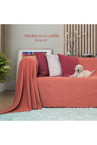 Kaymaz Koltuk Örtüsü Çift Taraflı Mikrofiber Şönil 175x350 Cm Xl- Kiremit Kedi Köpek Ve Çocuk Dostu Kiremit