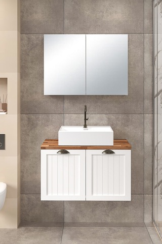 %100 Mdf 80 Cm Aren Banyo Dolabı Beyaz