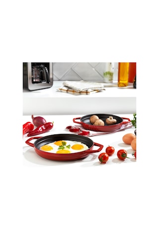 Schafer Guss Chef Döküm Sahan Çift Kulplu 22 Cm 1 Parça Kırmızı