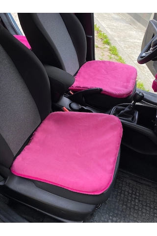 Yumuşak Tüylü Peluş Serme Oto Koltuk Koruyucu Minder Ön 2'li Fuşya Pembe