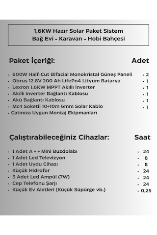 1,6kw Hazır Solar Paket - 2 Akıllı Mppt İnverter Off-grid Sistem