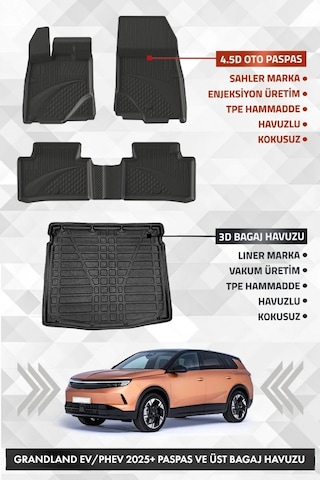 Opel Grandland Elektrikli / Plug İn Hybrid 2025+ Uyumlu 4.5d Sahler Premium Havuzlu Paspas Ve Liner