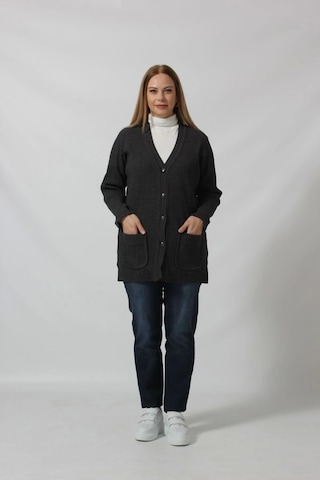 Moda Berray Düğmeli Cepli Hırka Gri