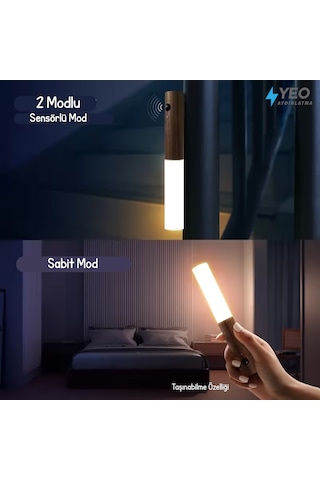 Sensörlü Usb Şarjlı Mıknatıslı Taşınabilir Duvar Aplik Masa Lambası Ahşap Görünümlü Gün Işığı Ahşap