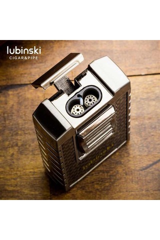 Lubinski Yeni Stil Delicili Çift Torch Puro Çakmağı Silver