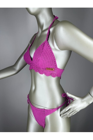 İvita Açık Mor Dantel Detaylı Çok Tarz El Yapımı Tığ Örgüsü Bikini