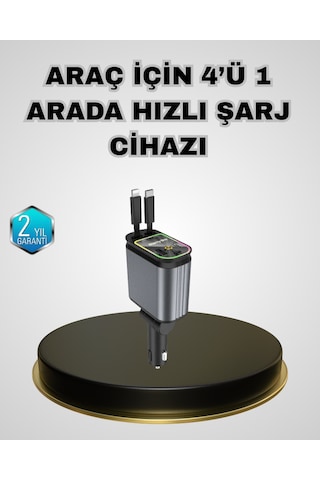 Hmngoakkllby Araç Şarj Adaptörü 66w Pd Qc Hızlı Şarjlı Ve Çekilebilir Kablolu Akllhmng Standart